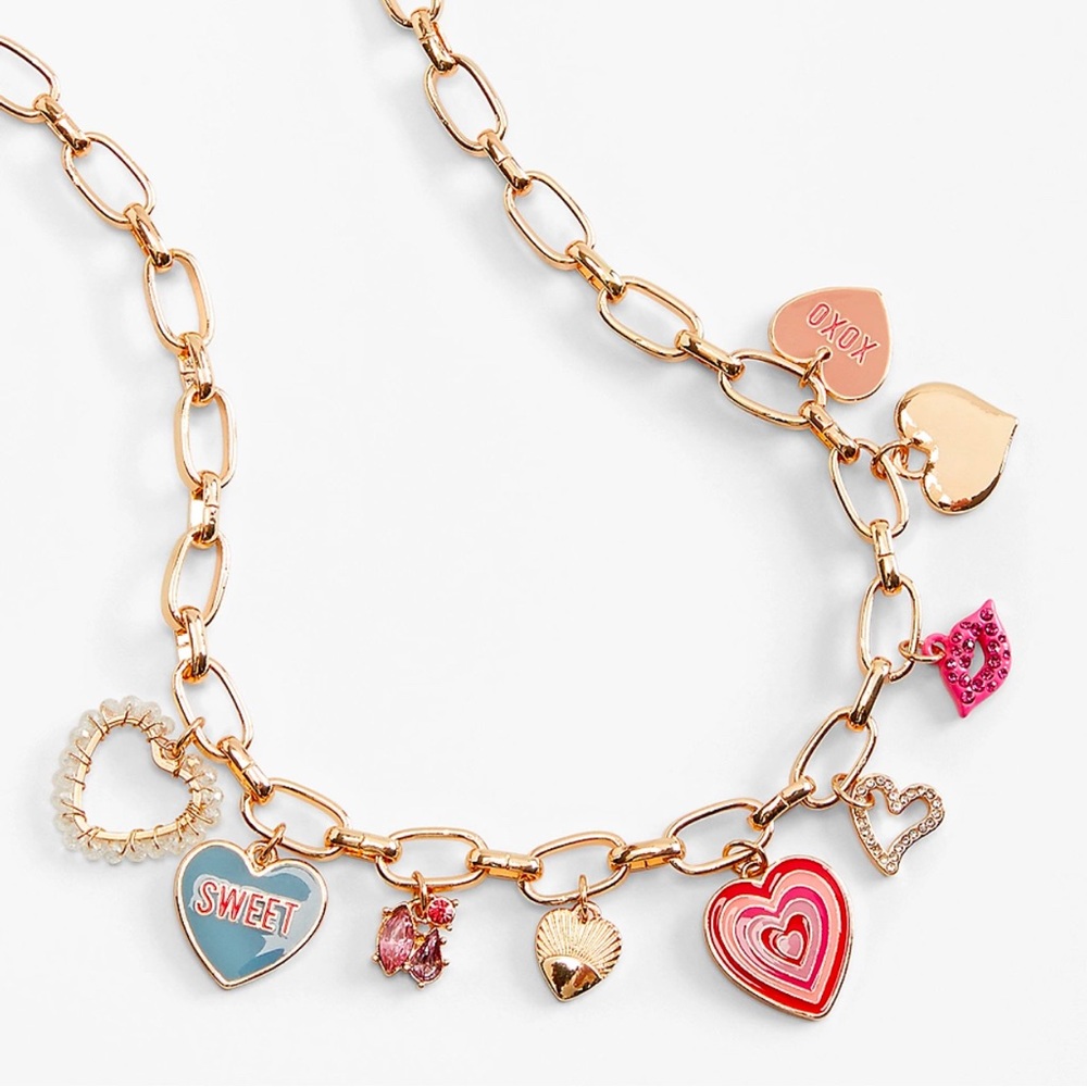 Maurices * Valentine’s Day Charm Necklace Hearts Lips Sweet XOXO VDay Date Night